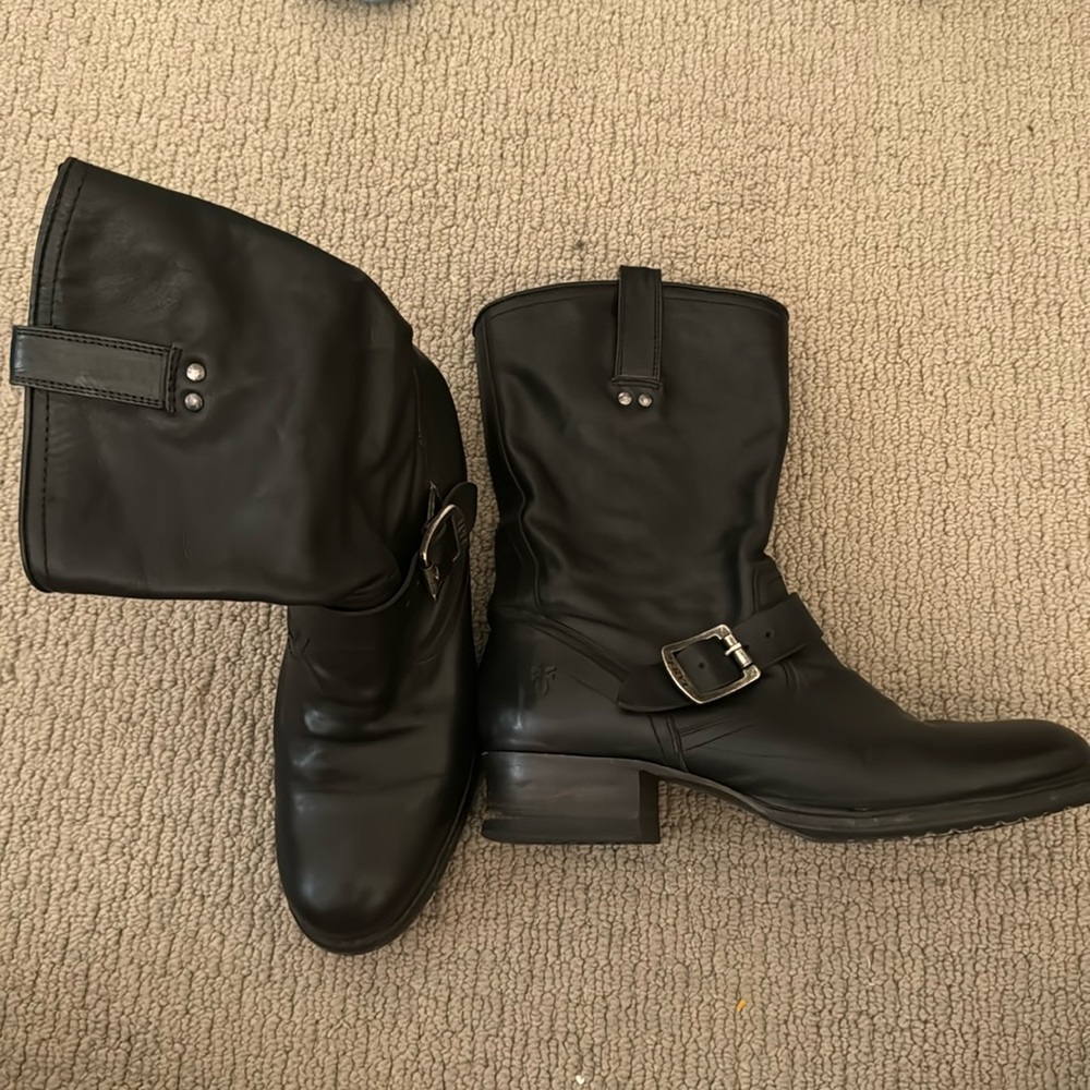 Vintage Frye Moto Riding Black Leather Boots 9